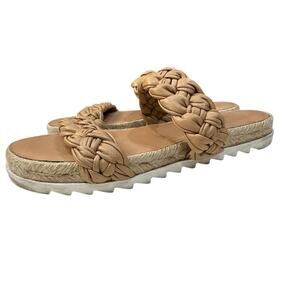 Marc Fisher LTD Jaimee Flat Espadrille Slip on Sandals Size 7 Tan Leather Casual